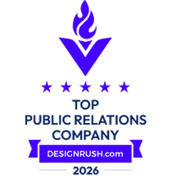 DesignRush Top Public Relations Company 2026 badge recognizing excellence in public relations and communications services