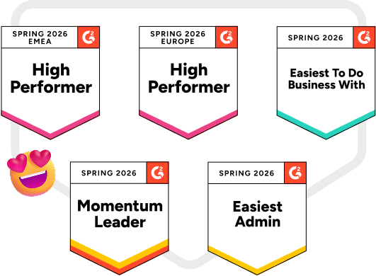 G2 Spring 2026 SEO Tools awards for Collaborator including Momentum Leader, Easiest Admin, Easiest To Do Business With, and High Performer in Europe and EMEA